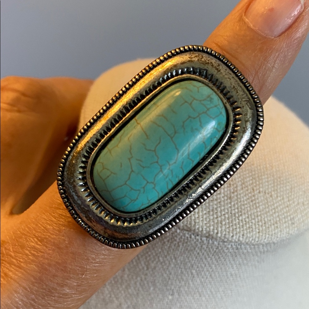 Vintage Faux Turquoise/Silver Adjustable Ring